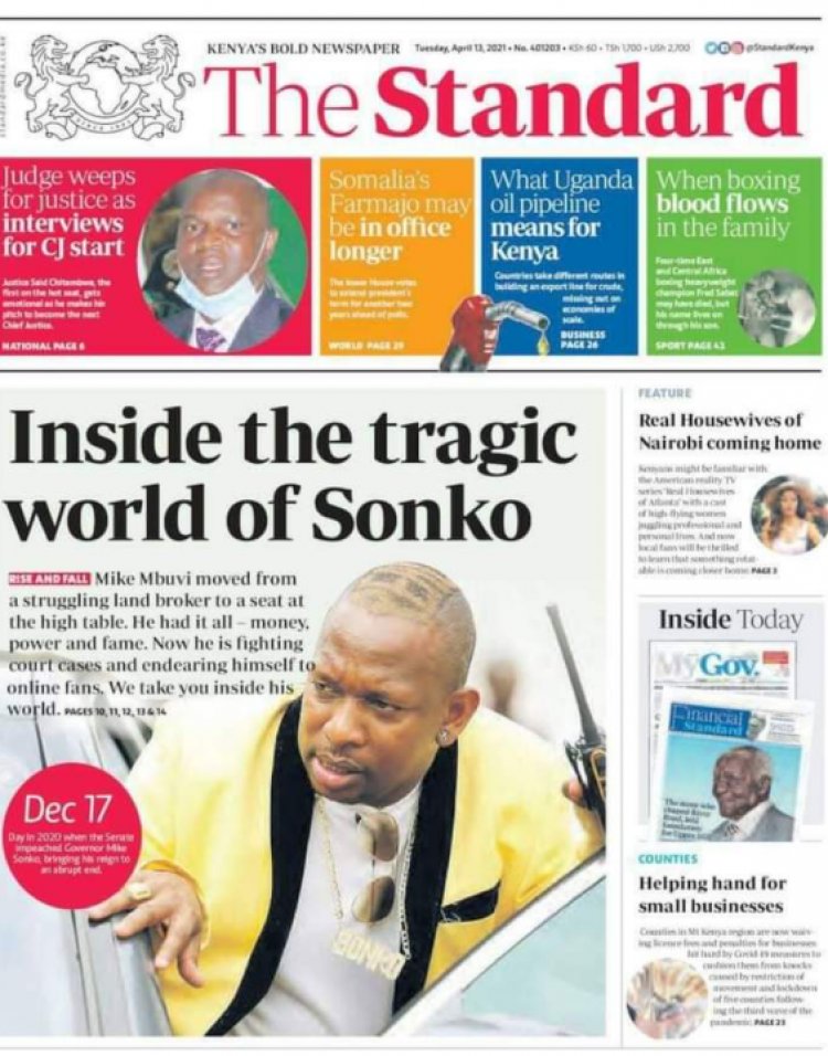 EX- Nairobi Governor Sonko Reacts as the Standard News Paper Did this on His Video