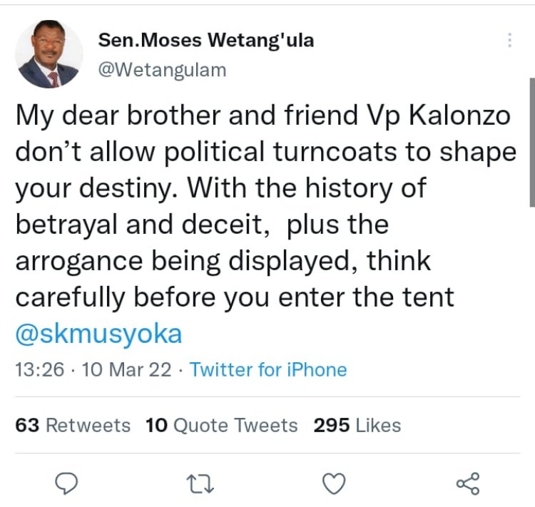 Moses Wetangula Cautions Kalonzo Musyoka Against Joining Deceitful Coalitions