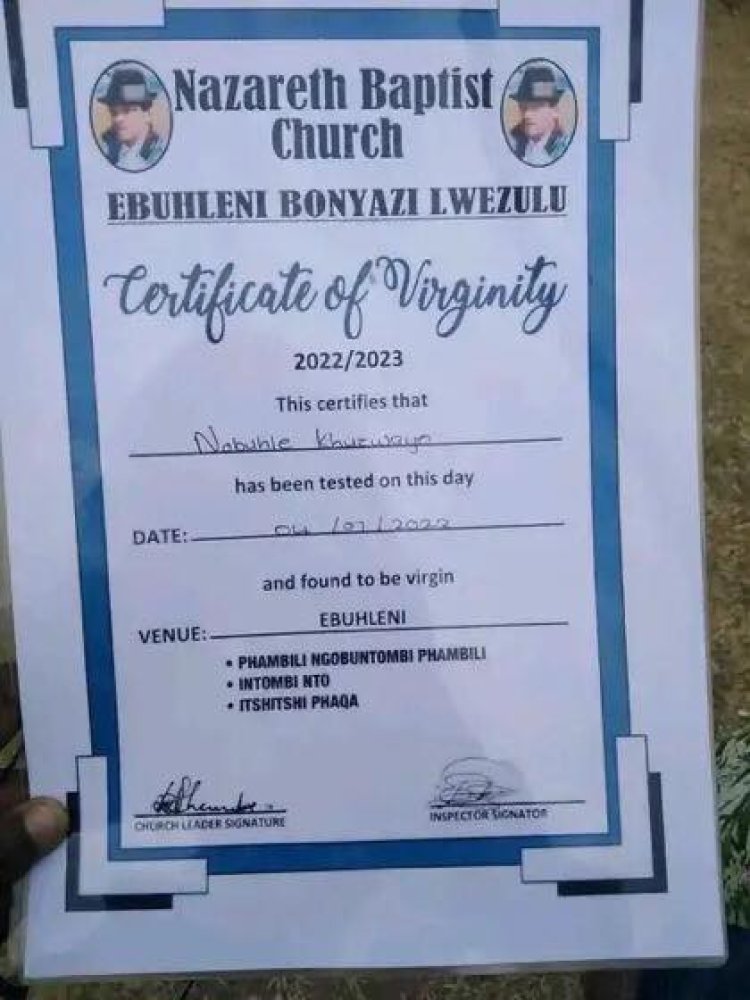 South African Church Administers Virginity Tests to Female Members and Issues Certificates