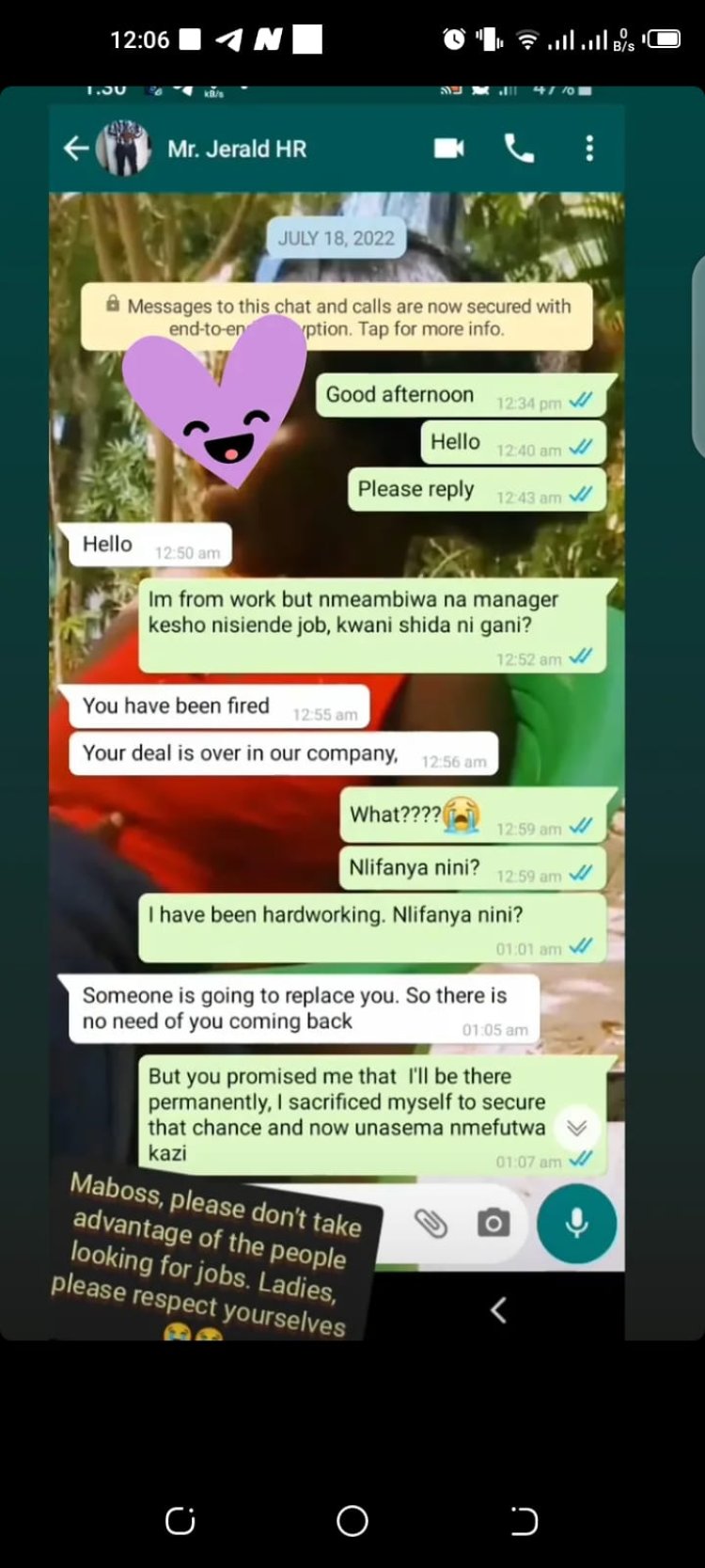 Lady Dumped after Offering her Body to Boss to  Secure A job